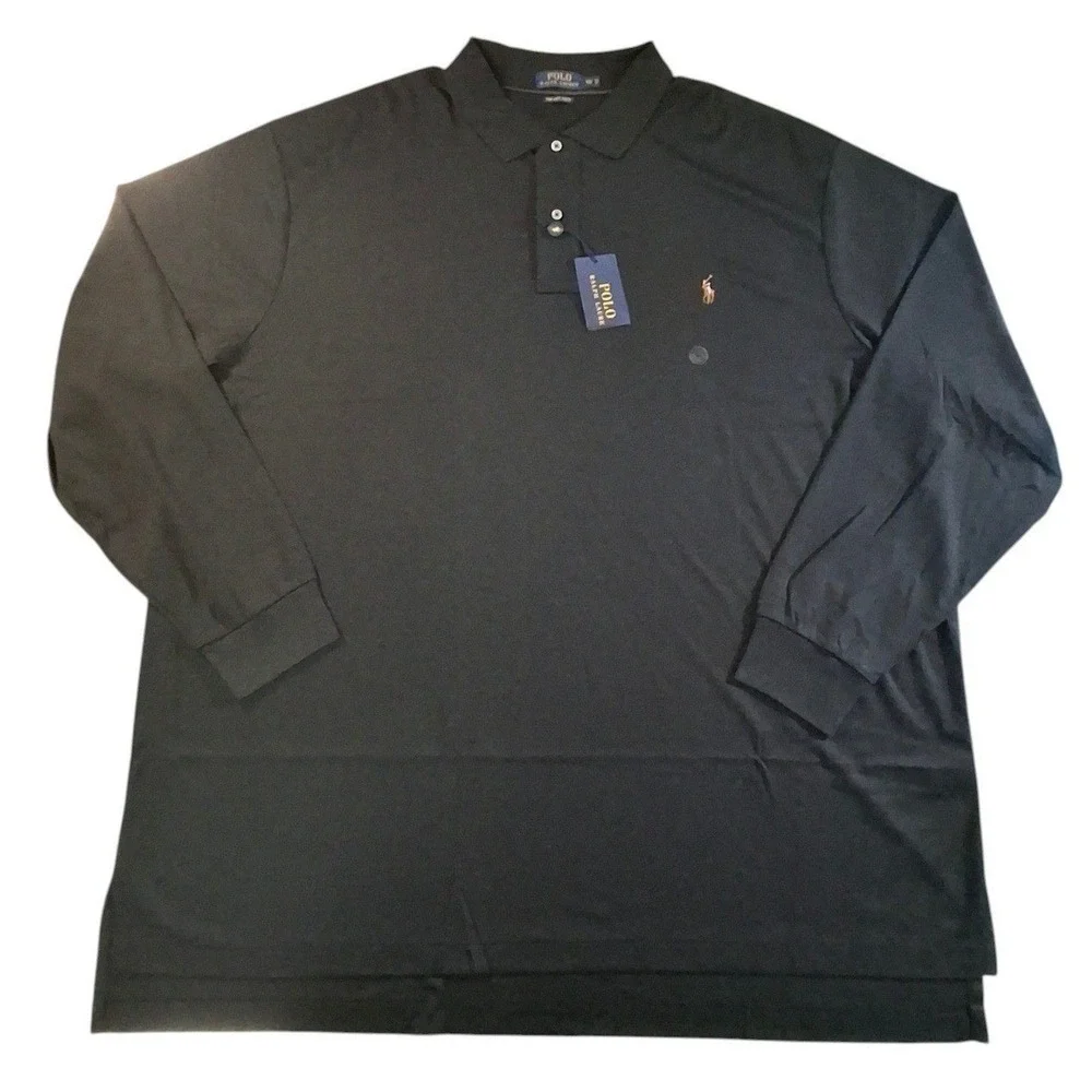 Polo Ralph Lauren Mens 4XLT Black Pima Soft Touch Long Sleeve Polo Shirt NWT